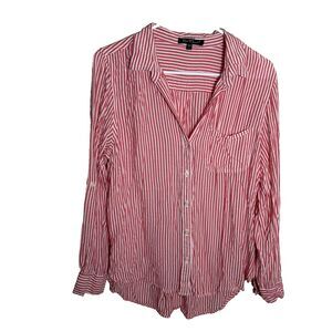 Velvet Heart Shirt Women's Large Striped Button Up Long Sleeve Collared Top